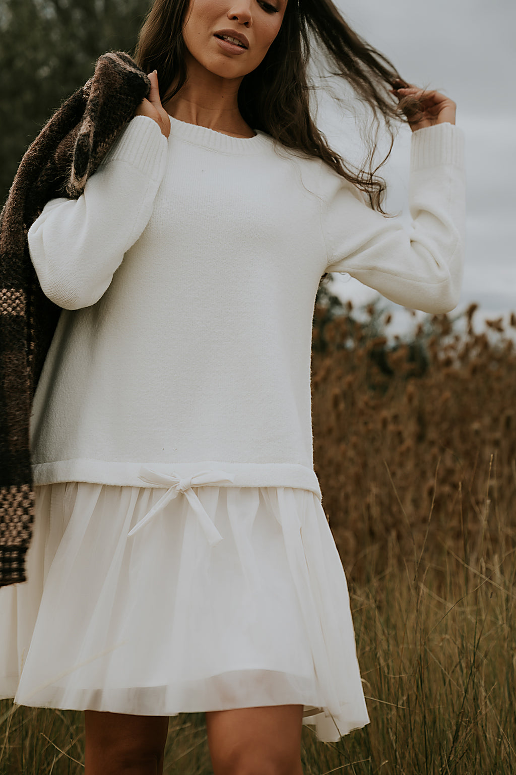 Bellise Baby Doll Sweater Dress in Ivory - FINAL SALE