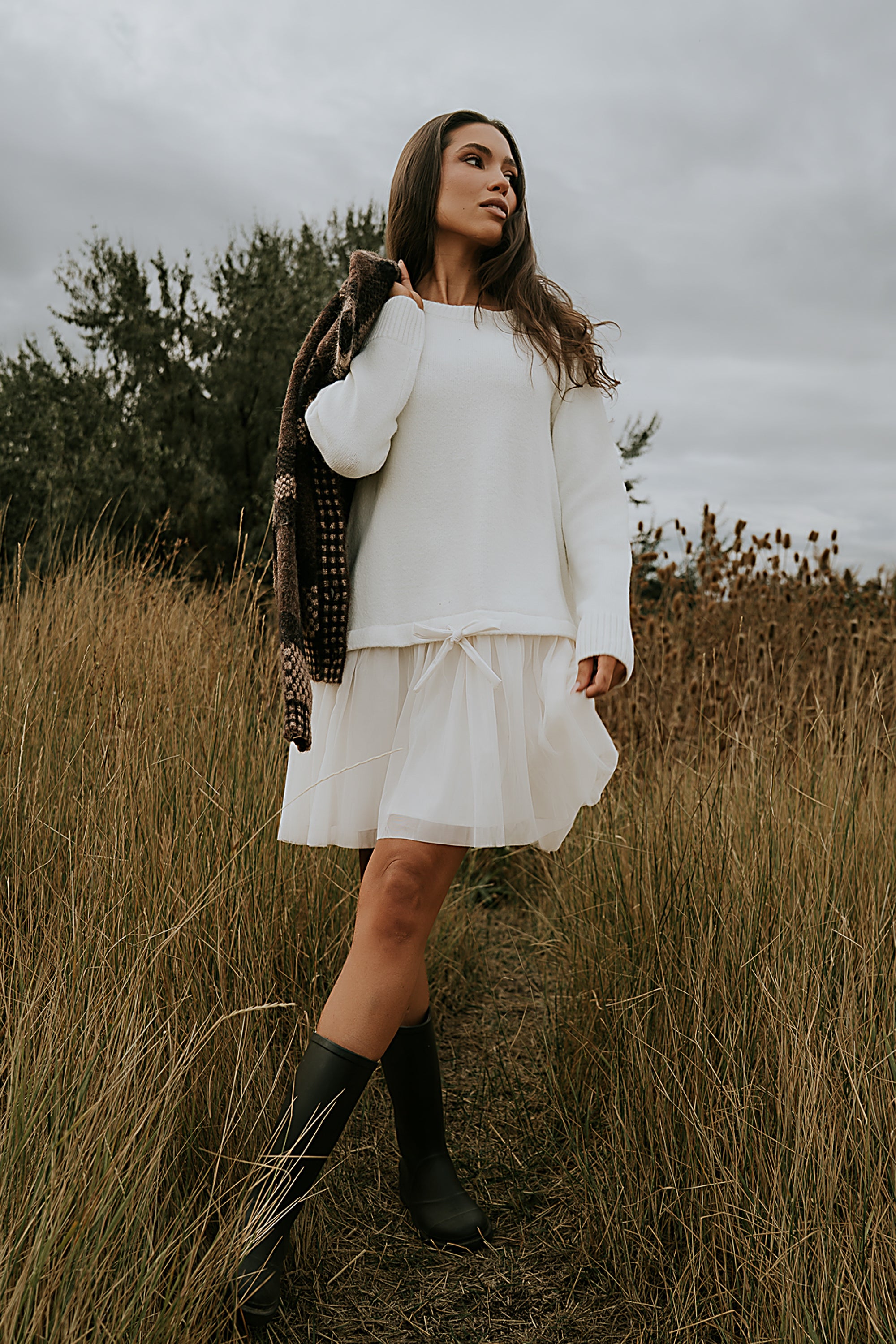 Bellise Baby Doll Sweater Dress in Ivory