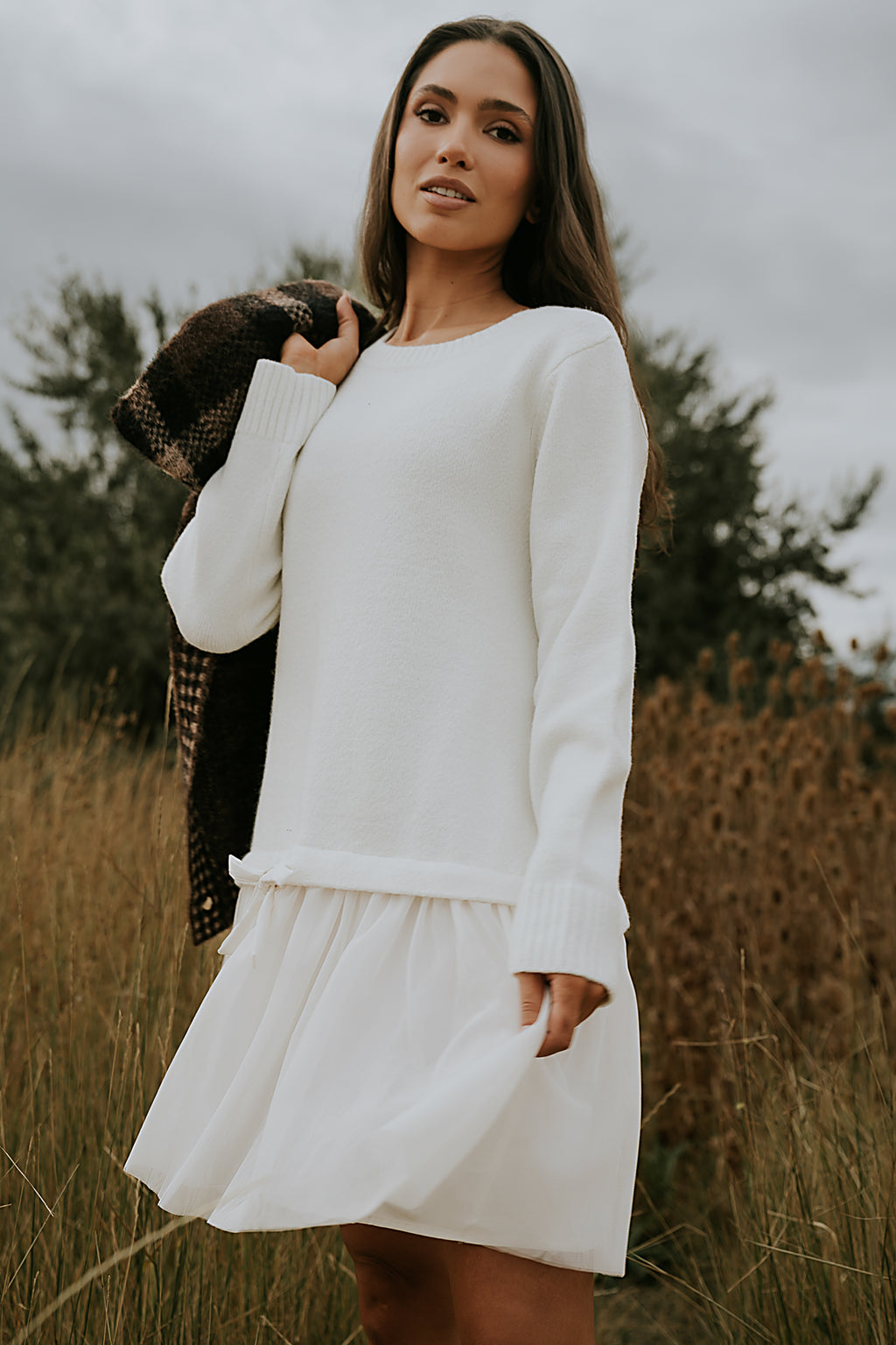 Bellise Baby Doll Sweater Dress in Ivory - FINAL SALE