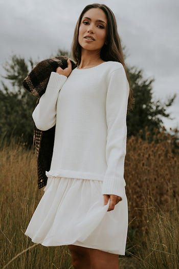 Bellise Baby Doll Sweater Dress in Ivory - FINAL SALE