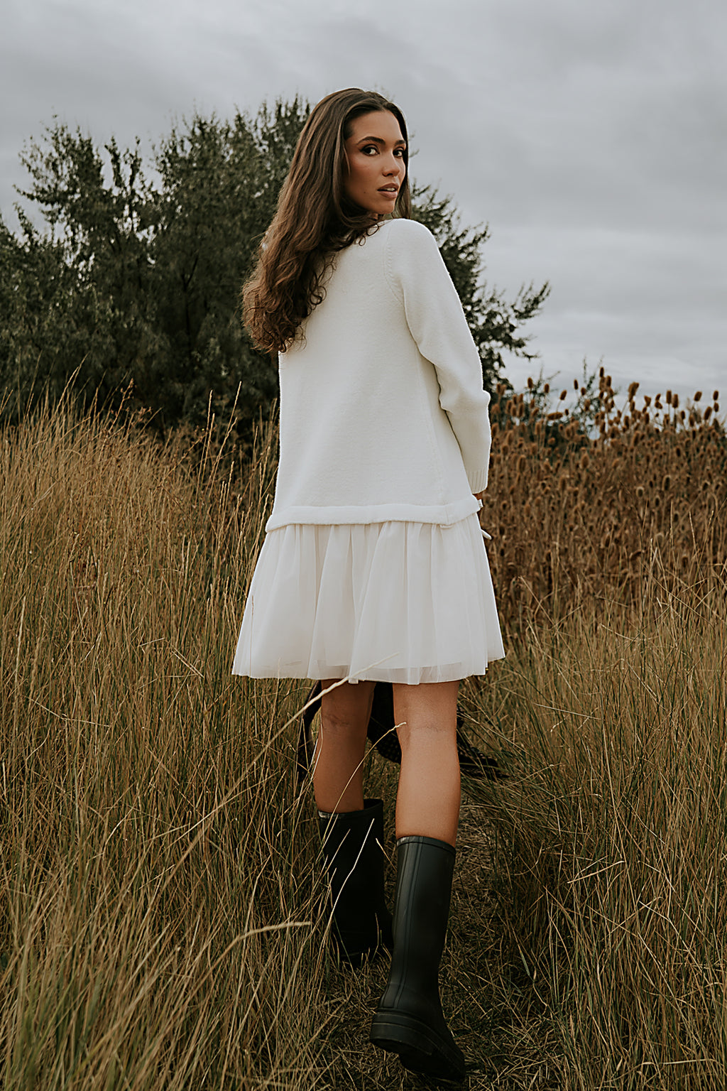 Bellise Baby Doll Sweater Dress in Ivory Bellise Baby Doll Sweater Dress in Ivory