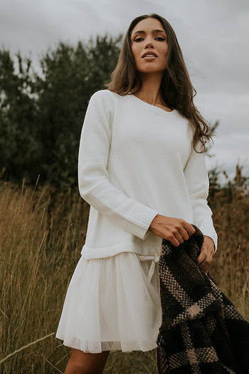 Bellise Baby Doll Sweater Dress in Ivory - FINAL SALE