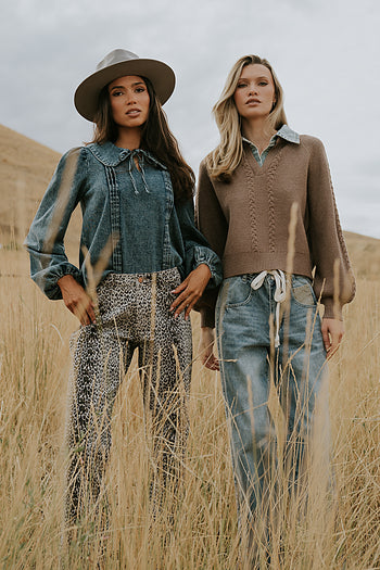 Monique Pleated Blouse in Indigo