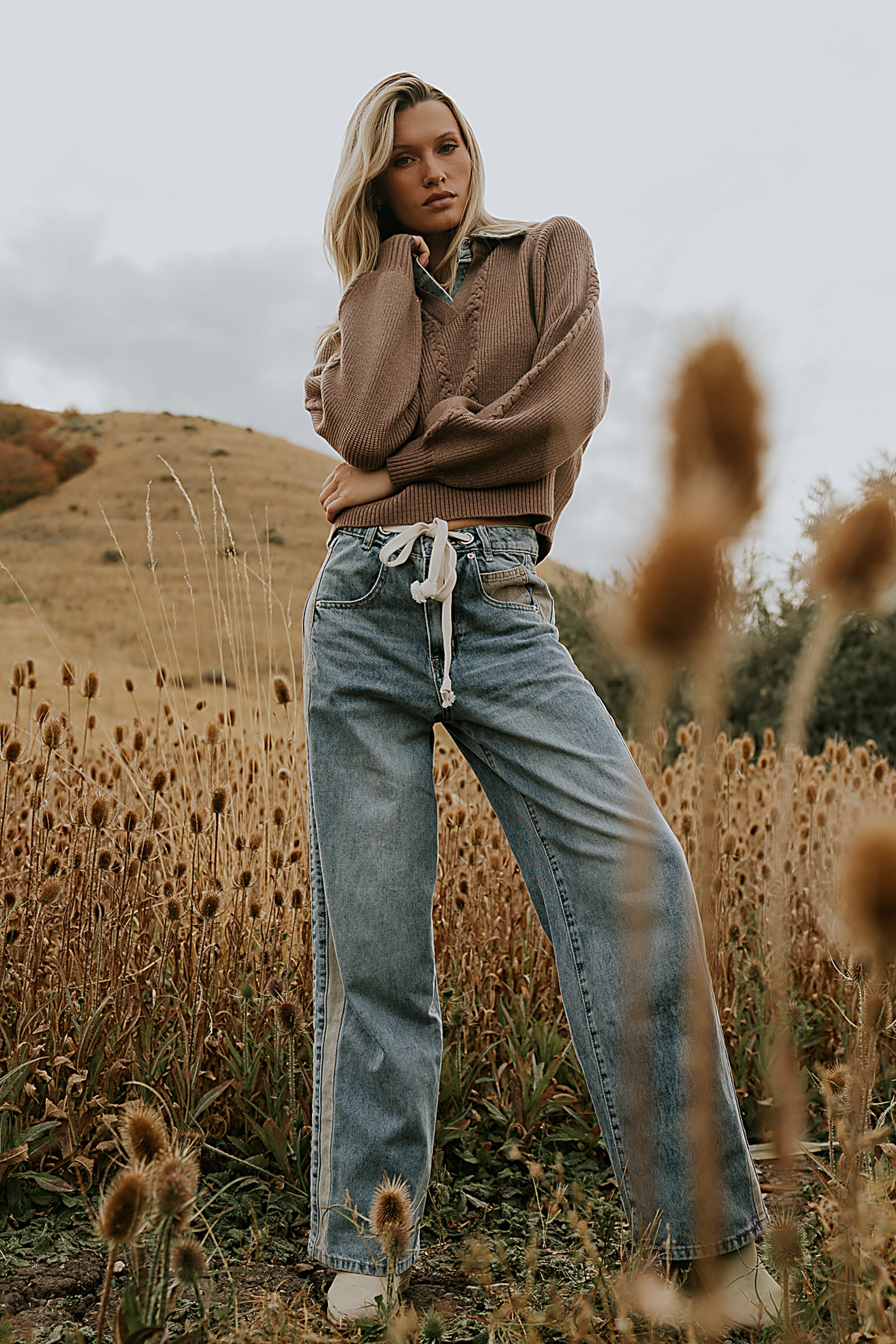 Mellanie Two Toned Baggy Jeans in Medium Wash - FINAL SALE