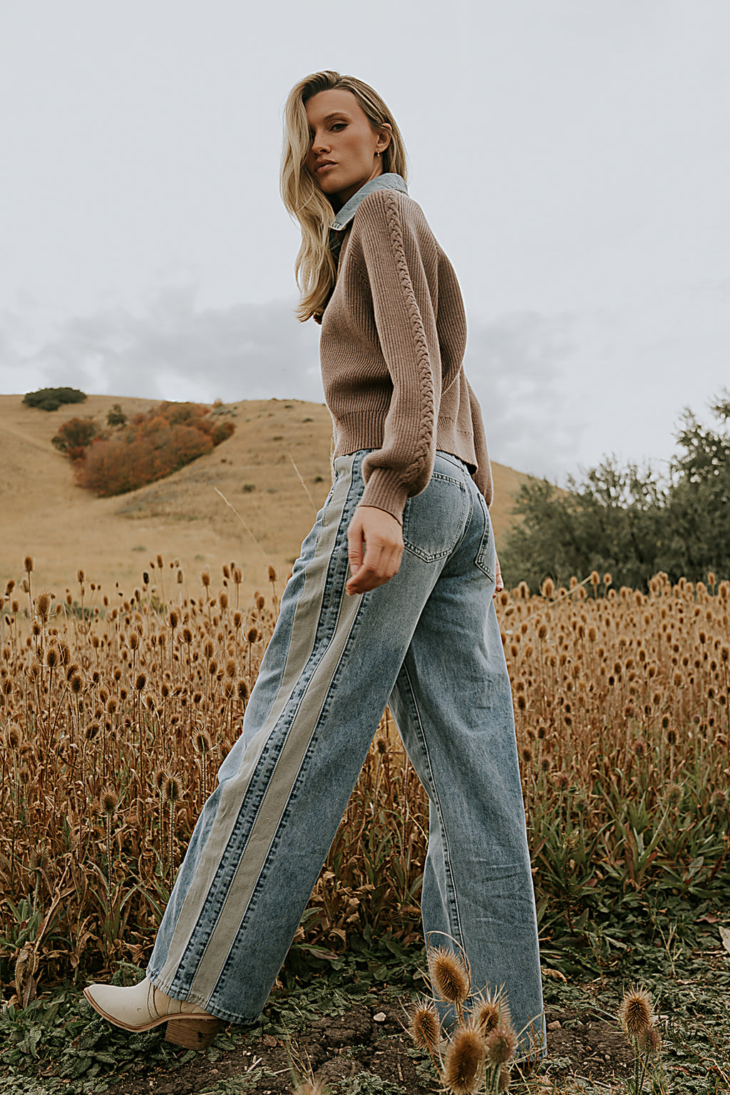 Mellanie Two Toned Baggy Jeans in Medium Wash - FINAL SALE