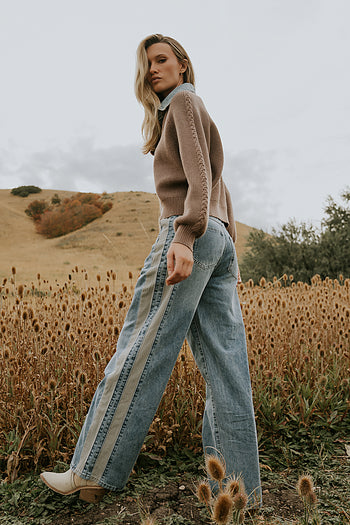 Mellanie Two Toned Baggy Jeans in Medium Wash - FINAL SALE