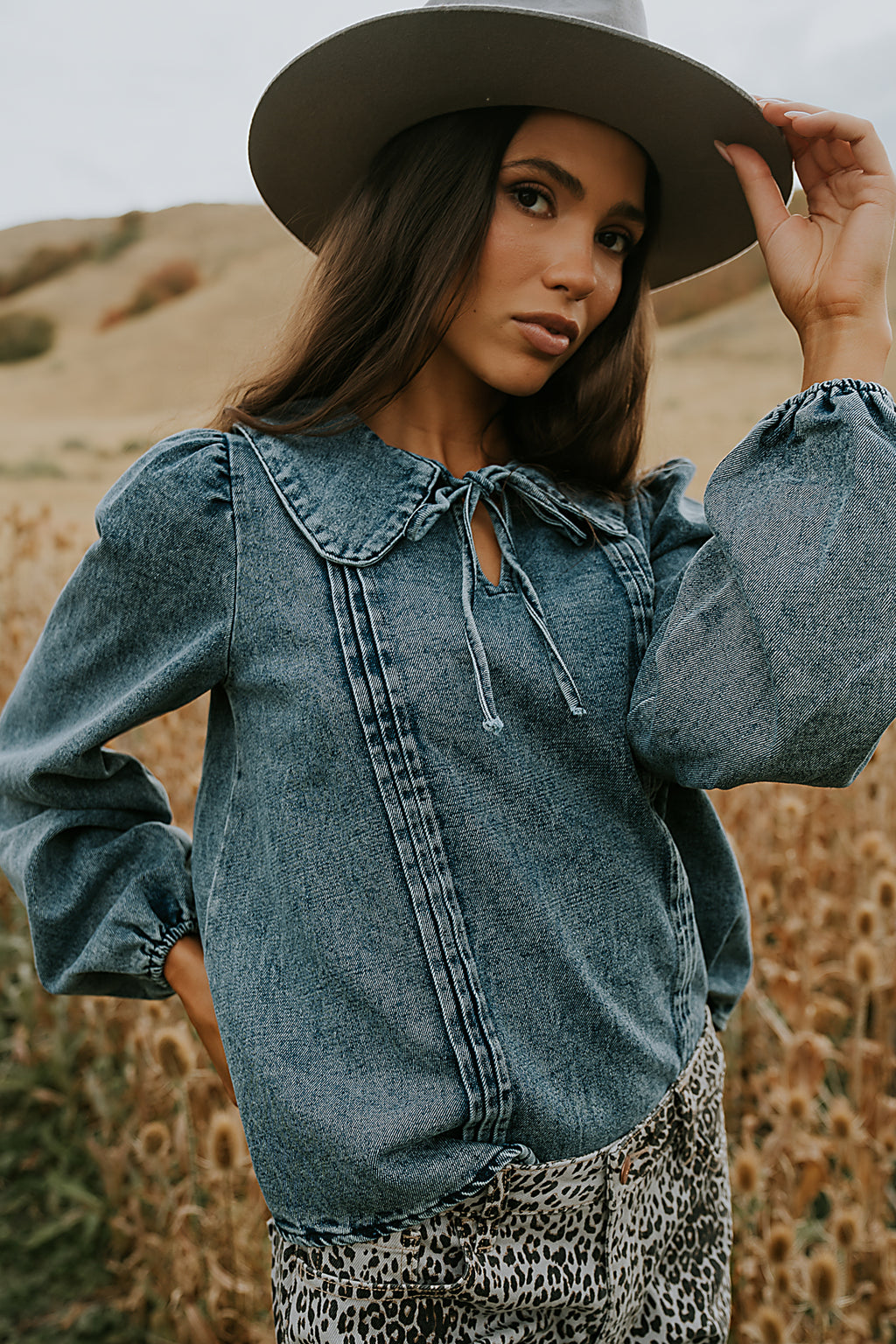 Monique Pleated Blouse in Indigo