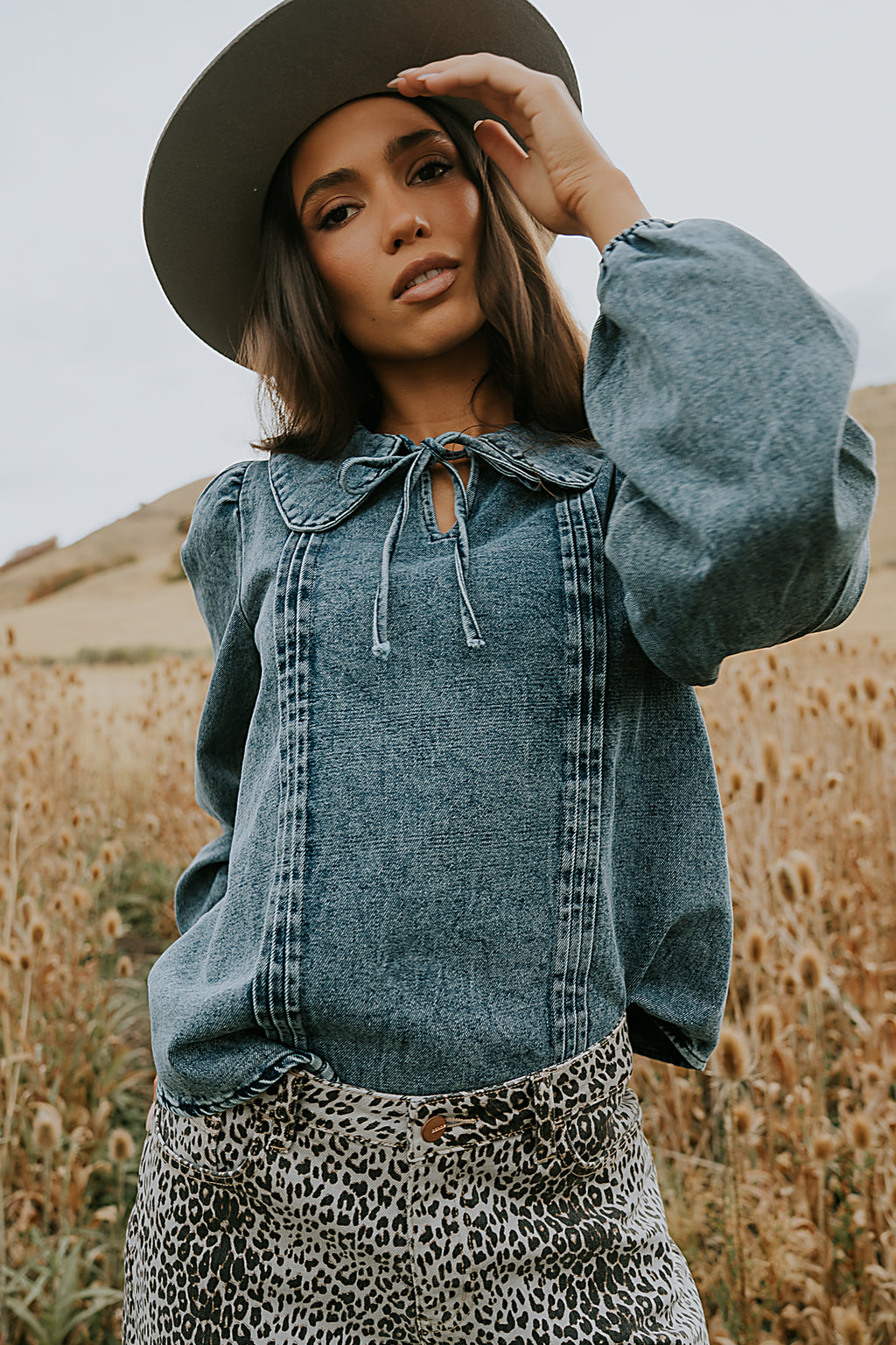 Monique Pleated Blouse in Indigo