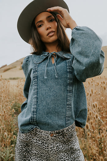 Monique Pleated Blouse in Indigo