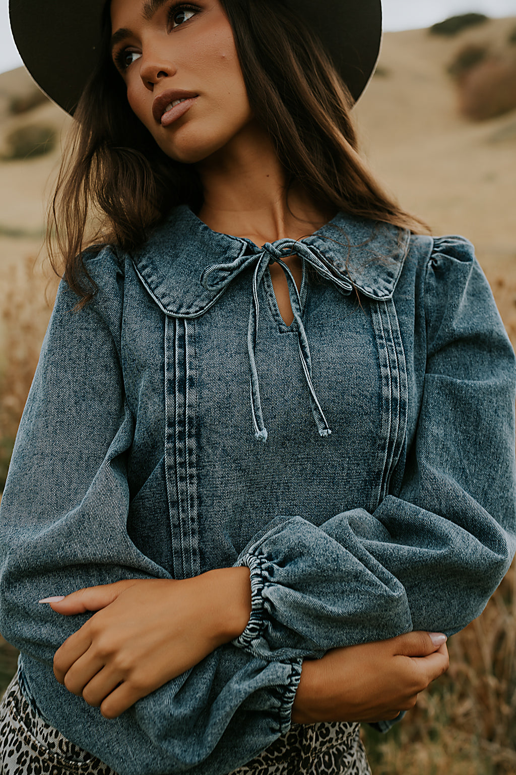 Monique Pleated Blouse in Indigo
