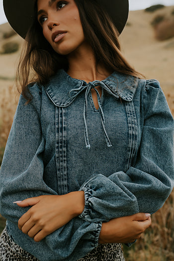Monique Pleated Blouse in Indigo