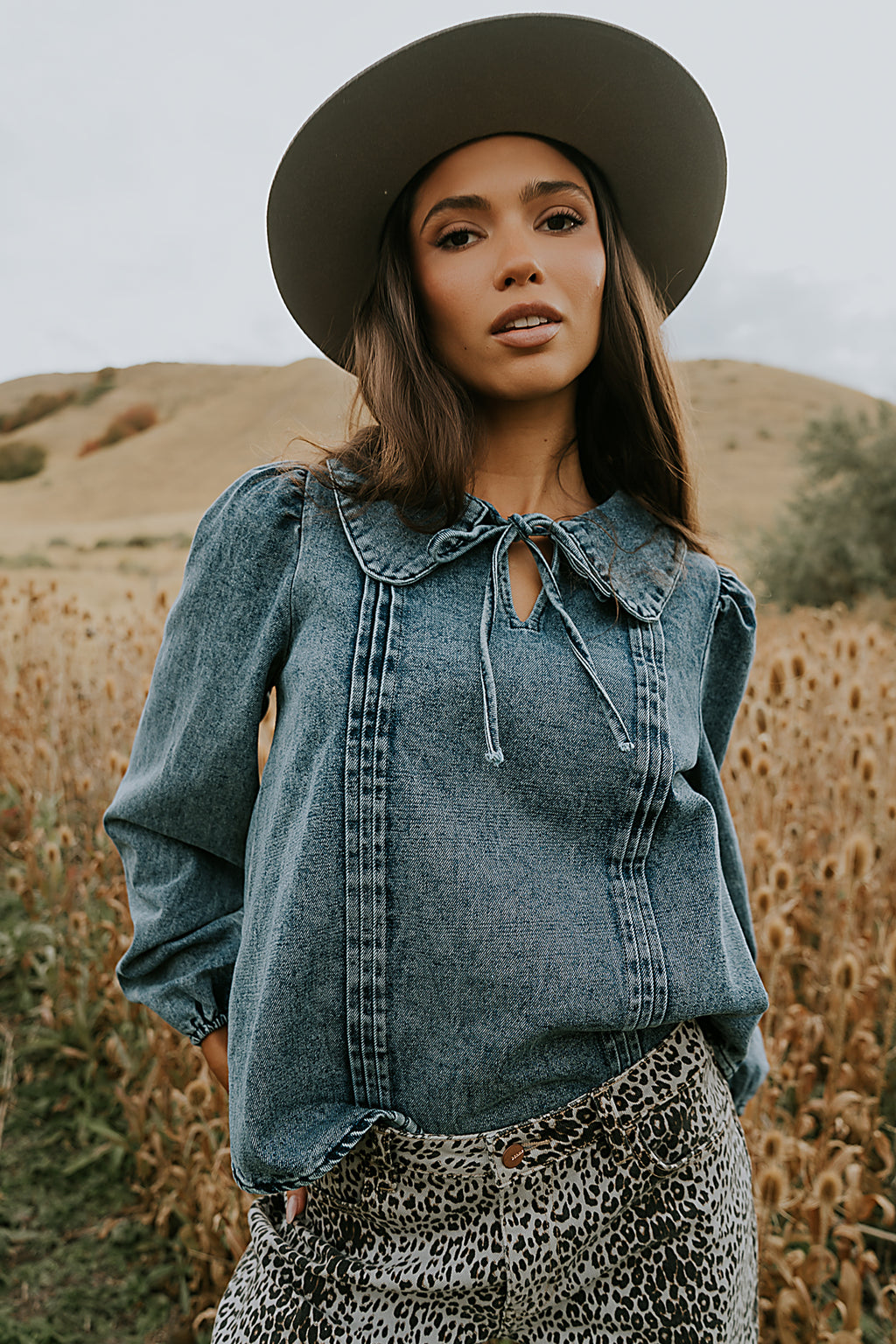Monique Pleated Blouse in Indigo