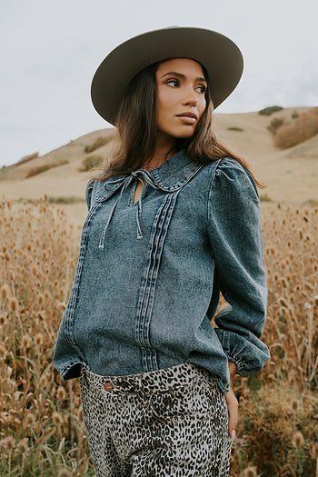 Monique Pleated Blouse in Indigo