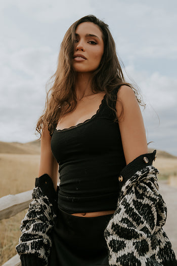 Sawyer Lace Trim Tank Top in Black