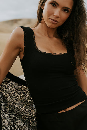 Sawyer Lace Trim Tank Top in Black