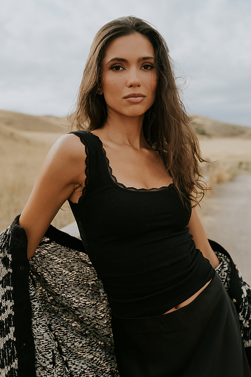 Sawyer Lace Trim Tank Top in Black