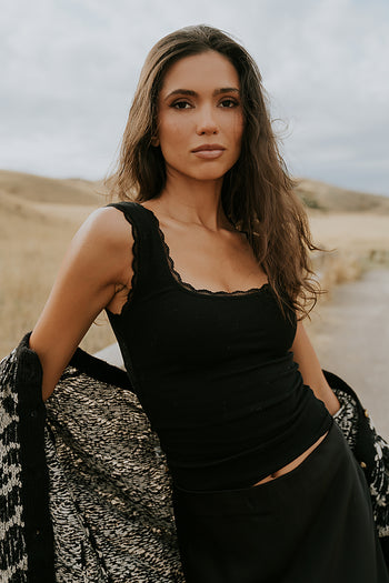 Sawyer Lace Trim Tank Top in Black