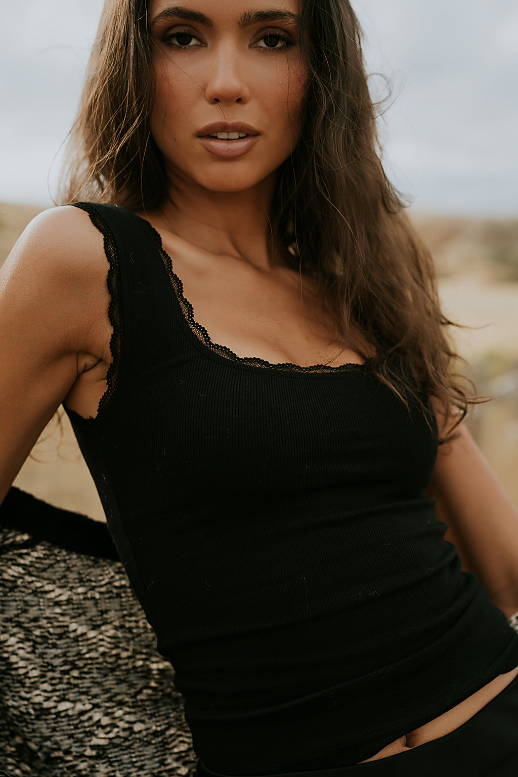 Sawyer Lace Trim Tank Top in Black