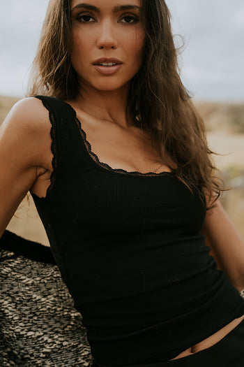 Sawyer Lace Trim Tank Top in Black