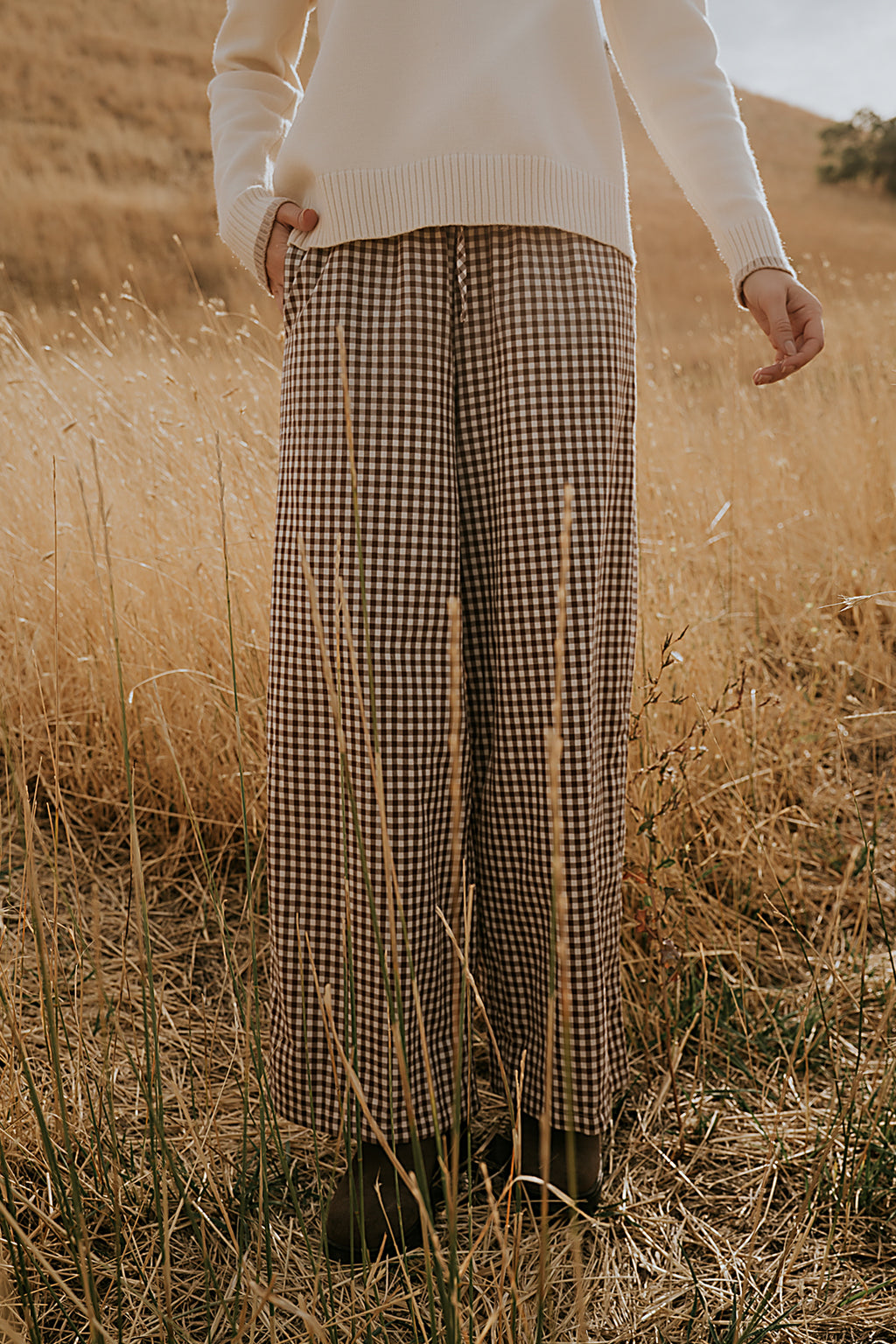 Ada Gingham Wide Leg Pants in Brown