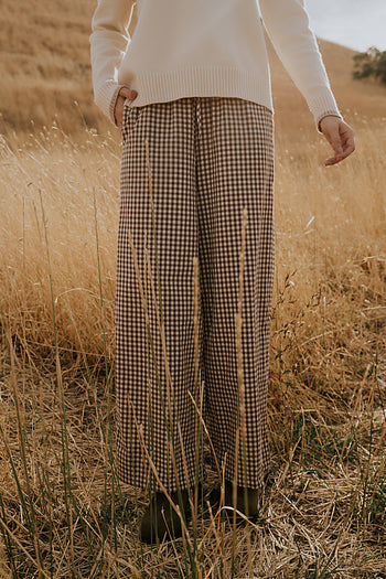 Ada Gingham Wide Leg Pants in Brown