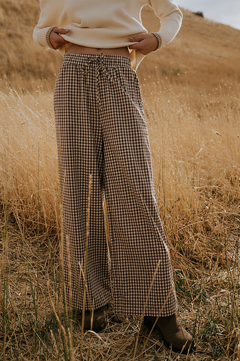 Ada Gingham Wide Leg Pants in Brown