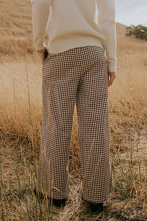Ada Gingham Wide Leg Pants in Brown - FINAL SALE