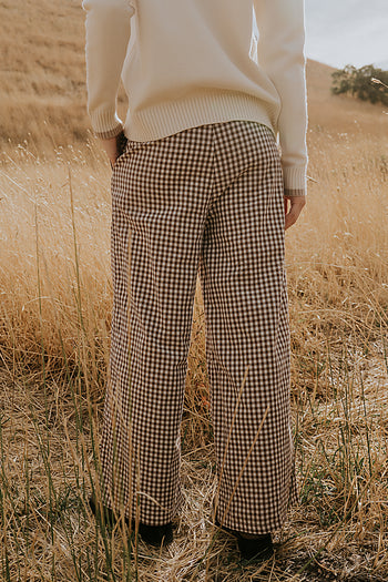 Ada Gingham Wide Leg Pants in Brown