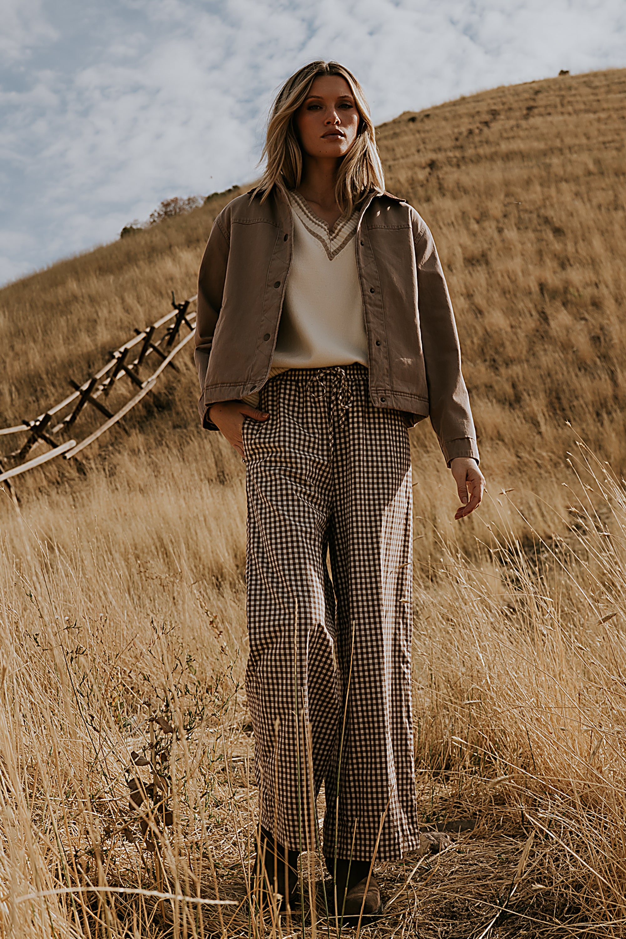 Ada Gingham Wide Leg Pants in Brown - FINAL SALE