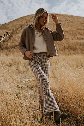 Ada Gingham Wide Leg Pants in Brown