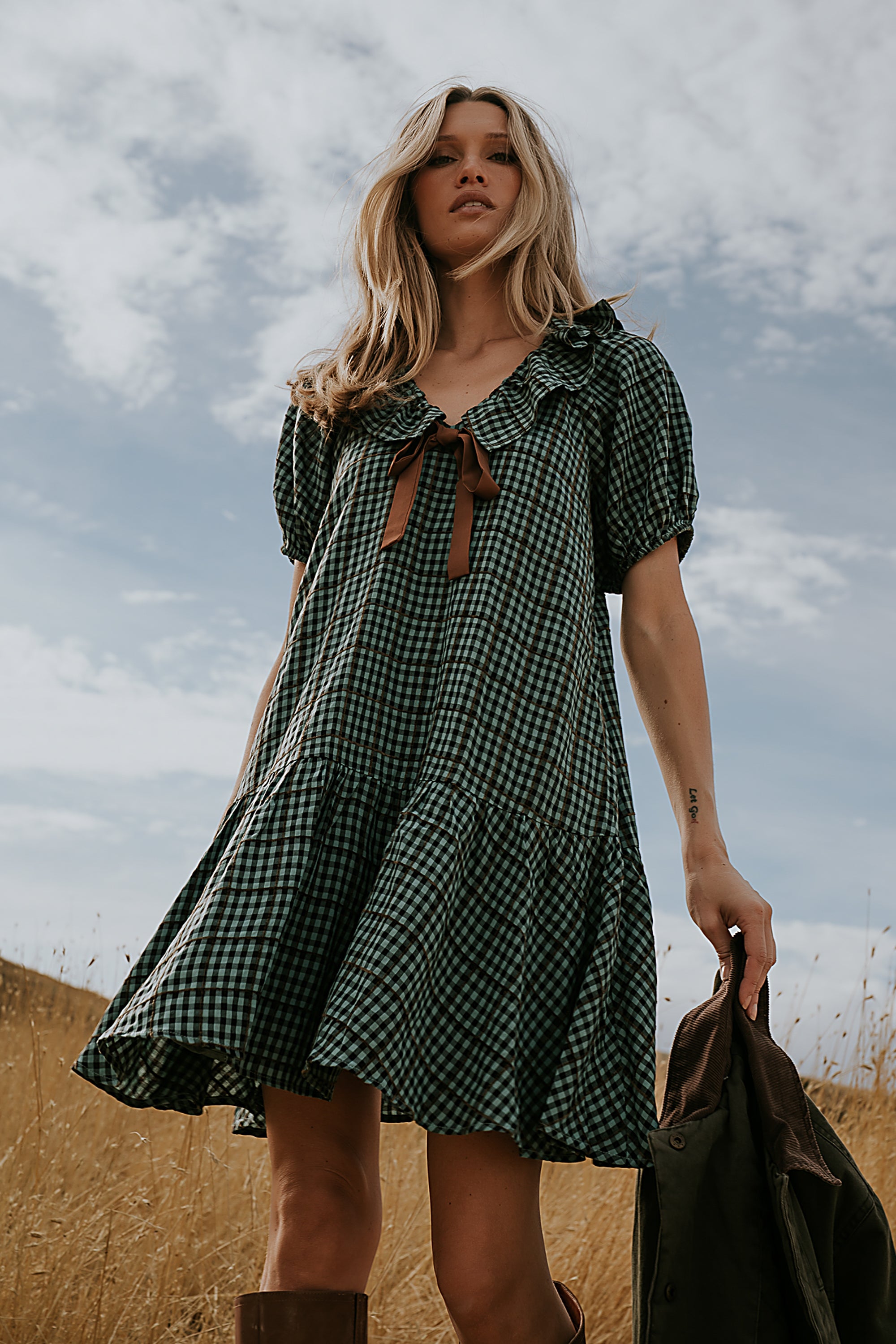 boho gingham dress Boho Gingham Midi Dress Amara