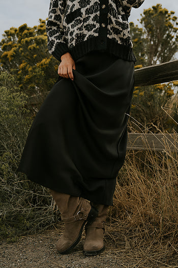 Robbin Satin Maxi Skirt in Black