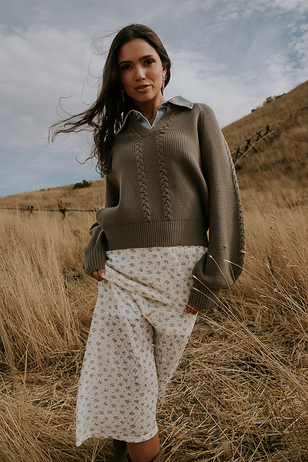 Melissa Contrast Sweater in Olive - FINAL SALE