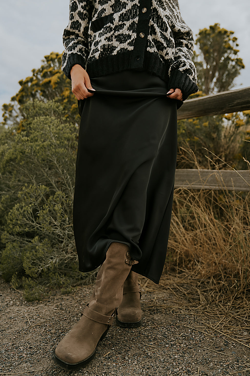 Robbin Satin Maxi Skirt in Black