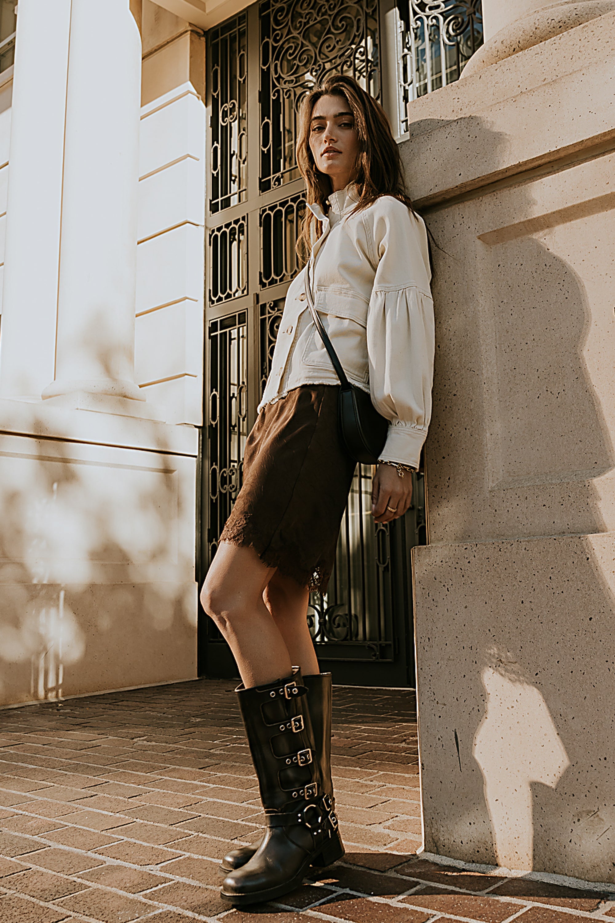 Harper Lace Trim Mini Skirt in Brown - FINAL SALE