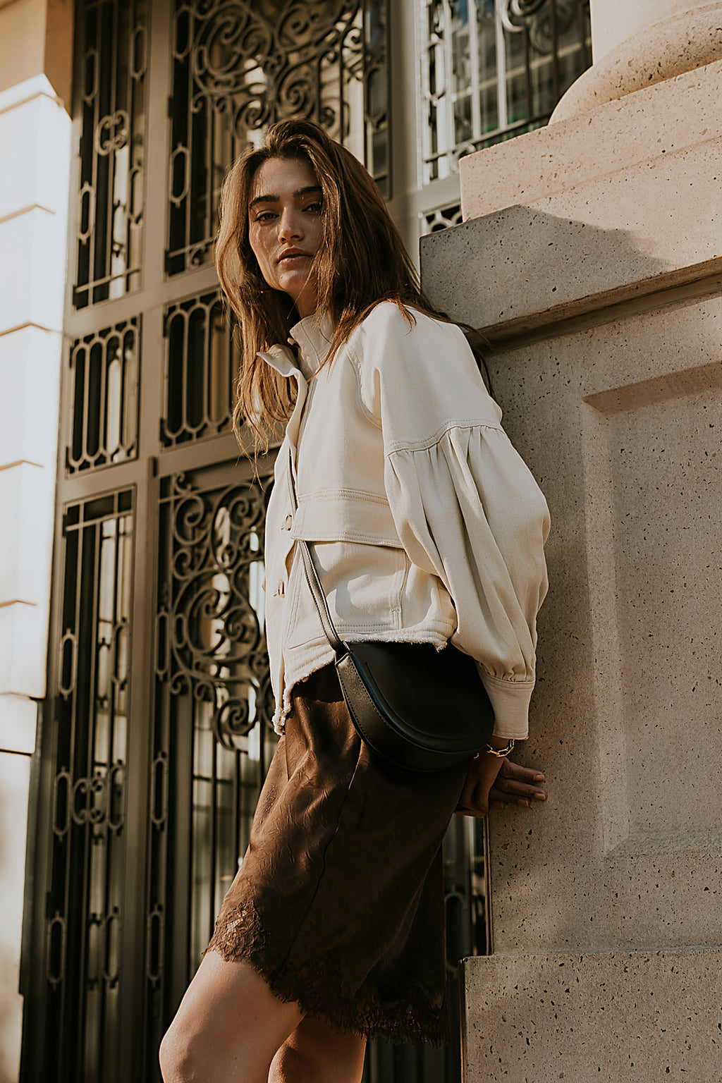 Harper Lace Trim Mini Skirt in Brown - FINAL SALE