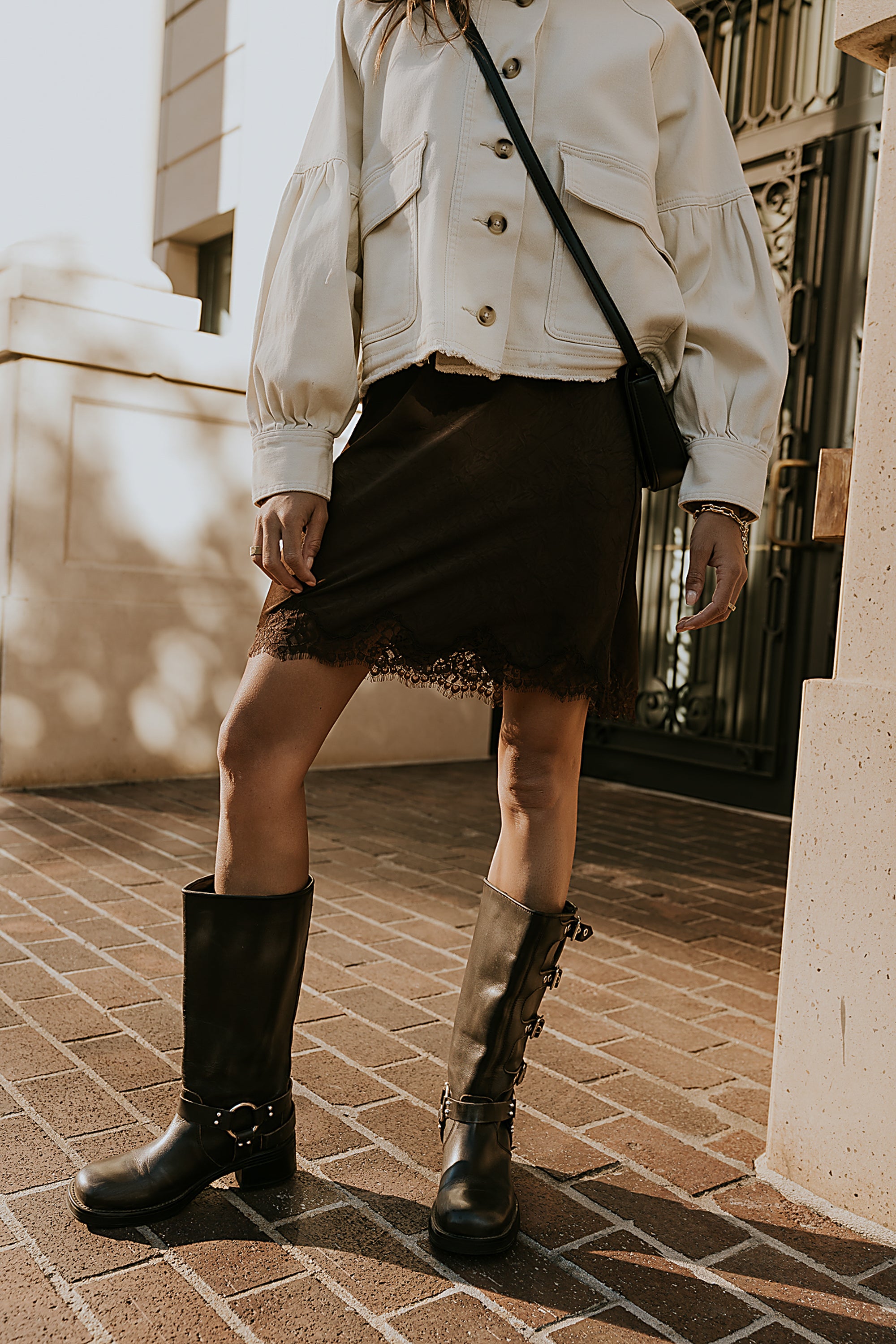 Harper Lace Trim Mini Skirt in Brown