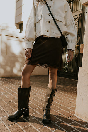 Harper Lace Trim Mini Skirt in Brown - FINAL SALE