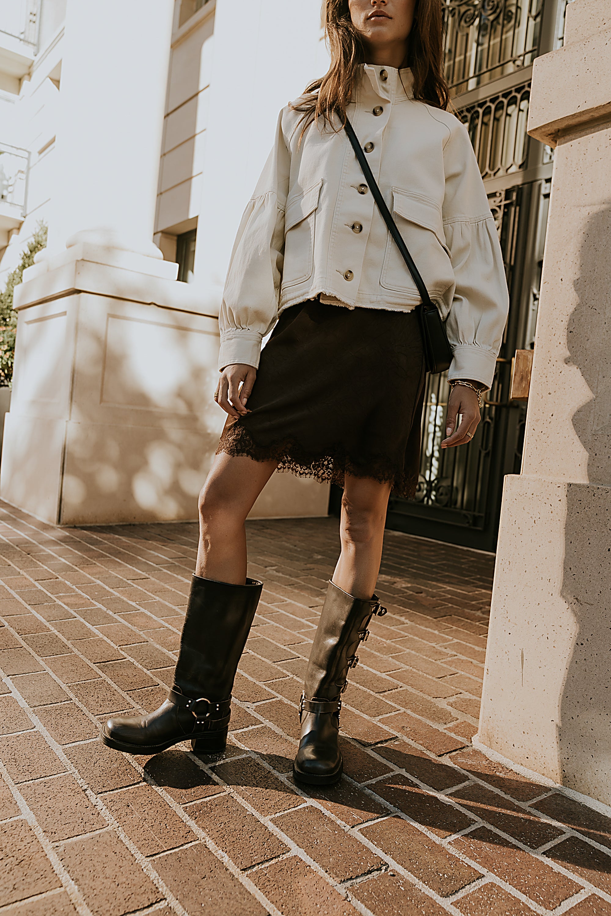 Harper Lace Trim Mini Skirt in Brown