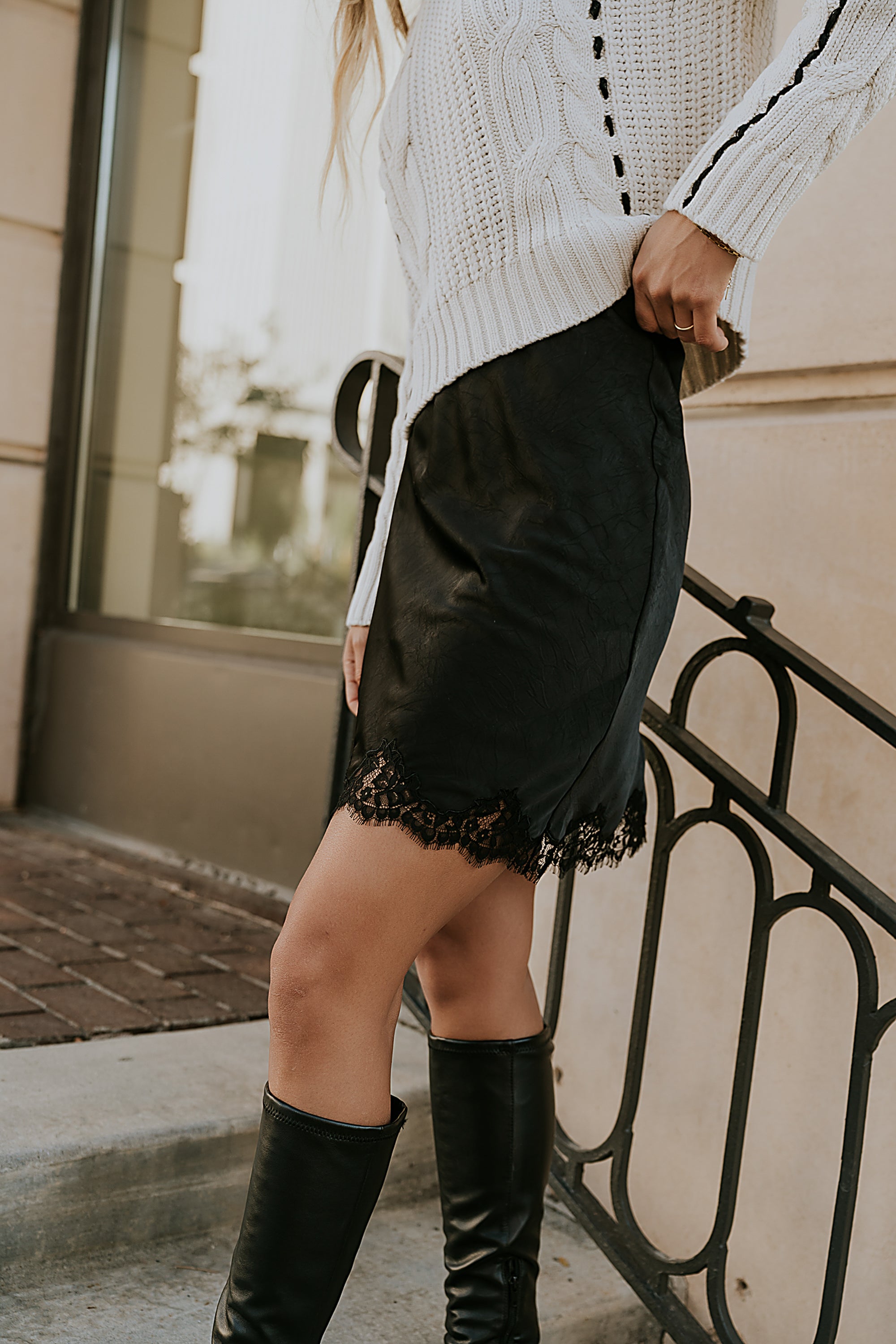 Harper Lace Trim Mini Skirt in Black