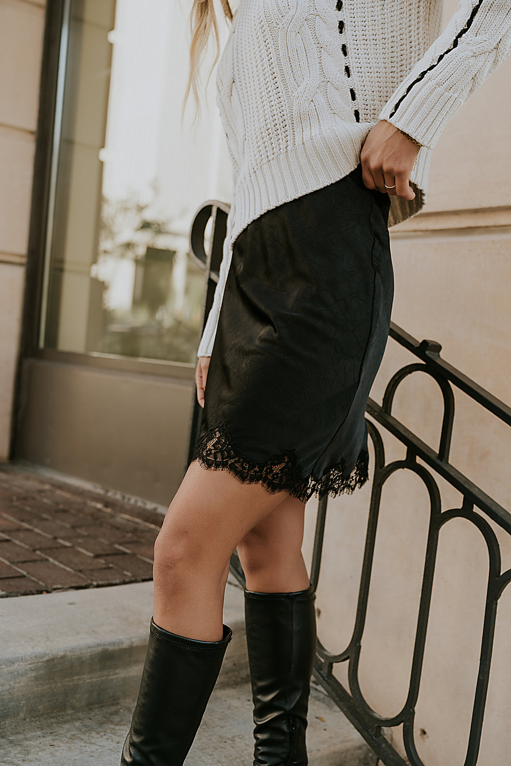 Harper Lace Trim Mini Skirt in Black