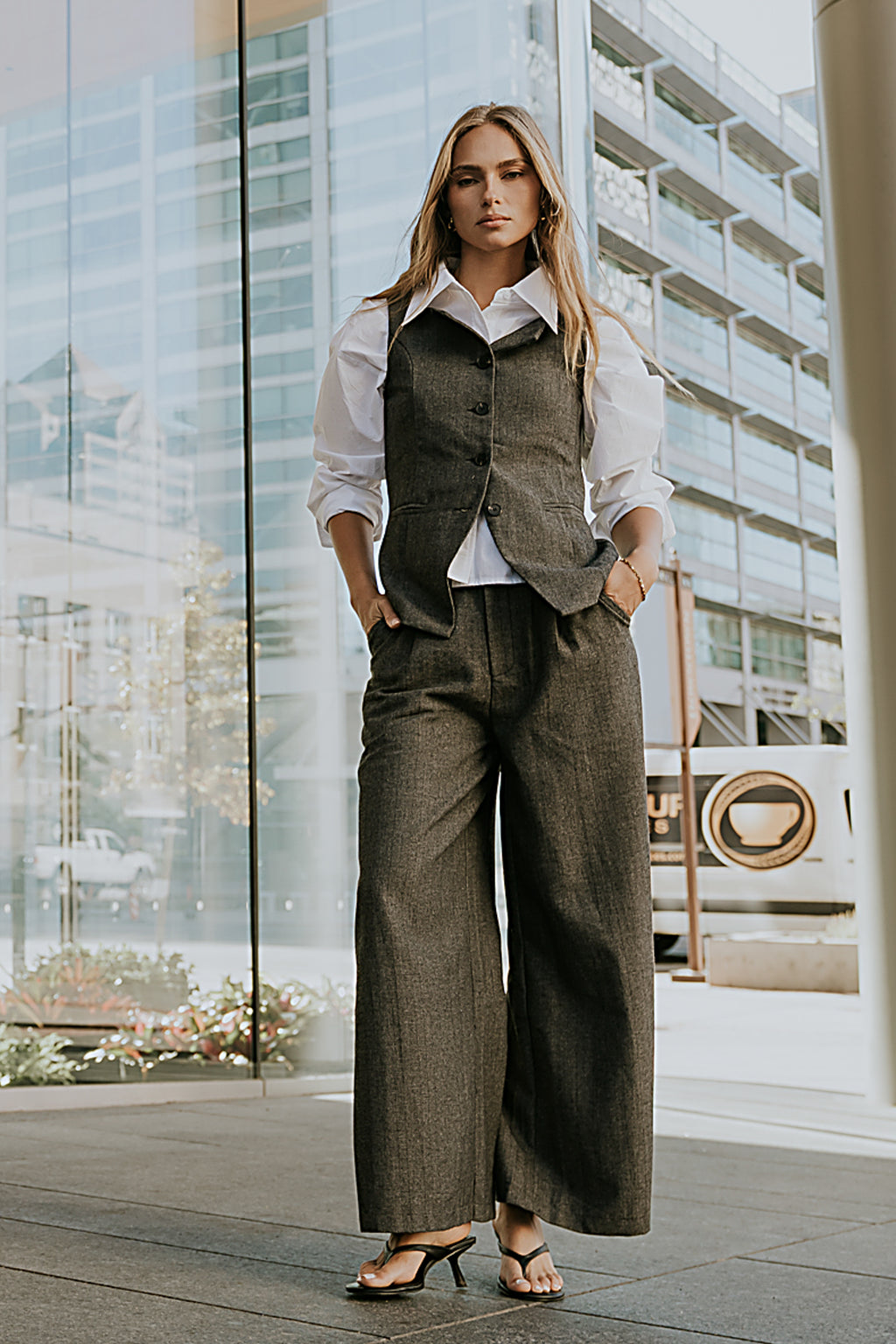 Arden Herringbone Wide Leg Trousers