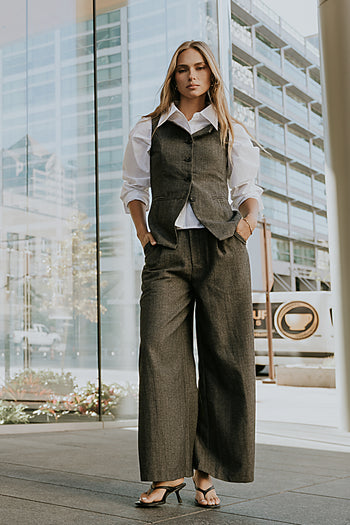 Arden Herringbone Wide Leg Trousers