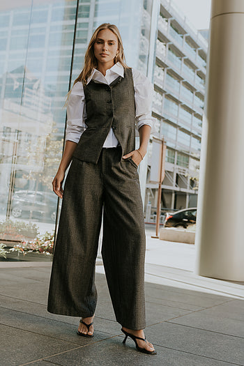 Arden Herringbone Wide Leg Trousers