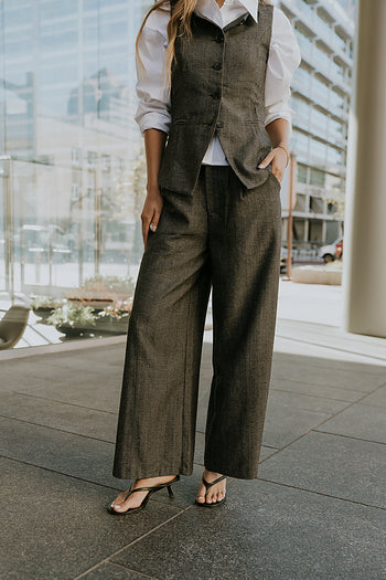 Arden Herringbone Wide Leg Trousers