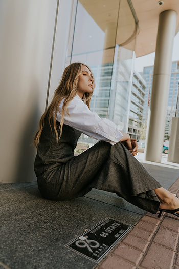 Arden Herringbone Wide Leg Trousers