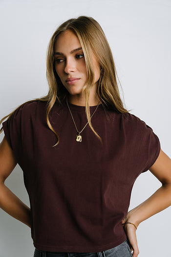 Noelle Ruched Top in Red-Brown