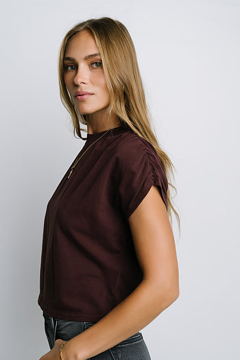 Noelle Ruched Top in Red-Brown