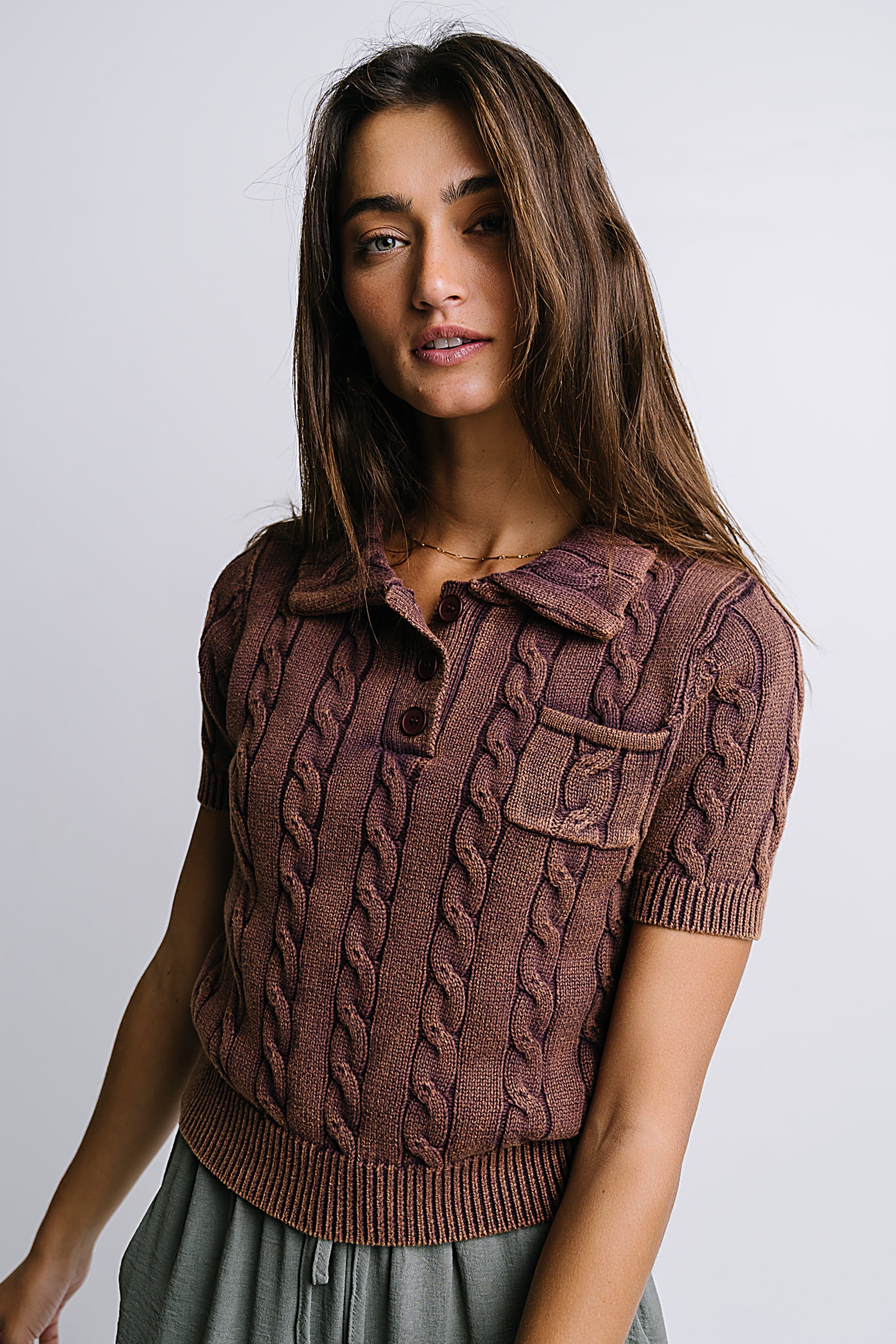 Halle Cable Knit Top in Plum - FINAL SALE