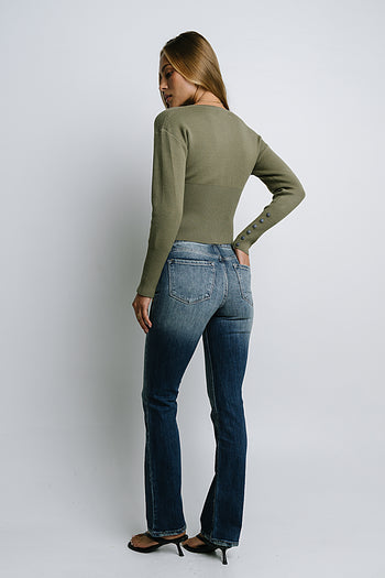 Julia Ribbed Cardigan in Olive - FINAL SALE